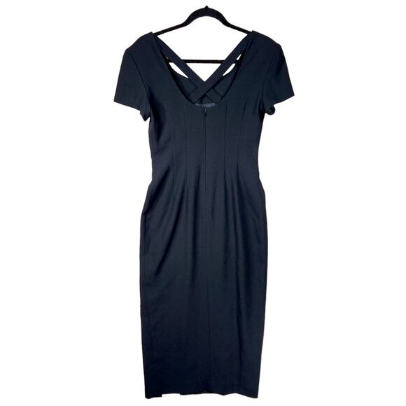 Preview Collection Pencil Dress 2 Womens Black Scoop Neck Cross Back Slit Gothic - Picture 2 of 11